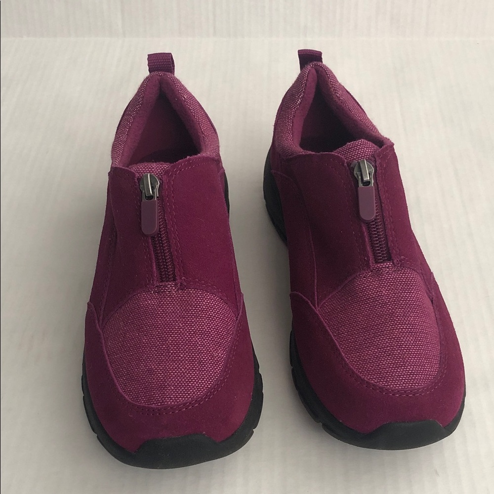 LANDSâ END Womenâs Zip Front Leather Loafer purple fuchsia Size 8.5